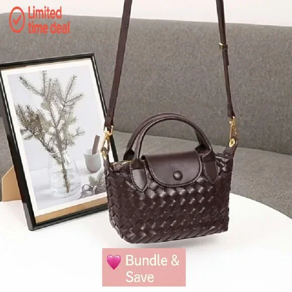 Mini Braided Leather Top Handle Satchel Crossbody Bag for Women Daily Use